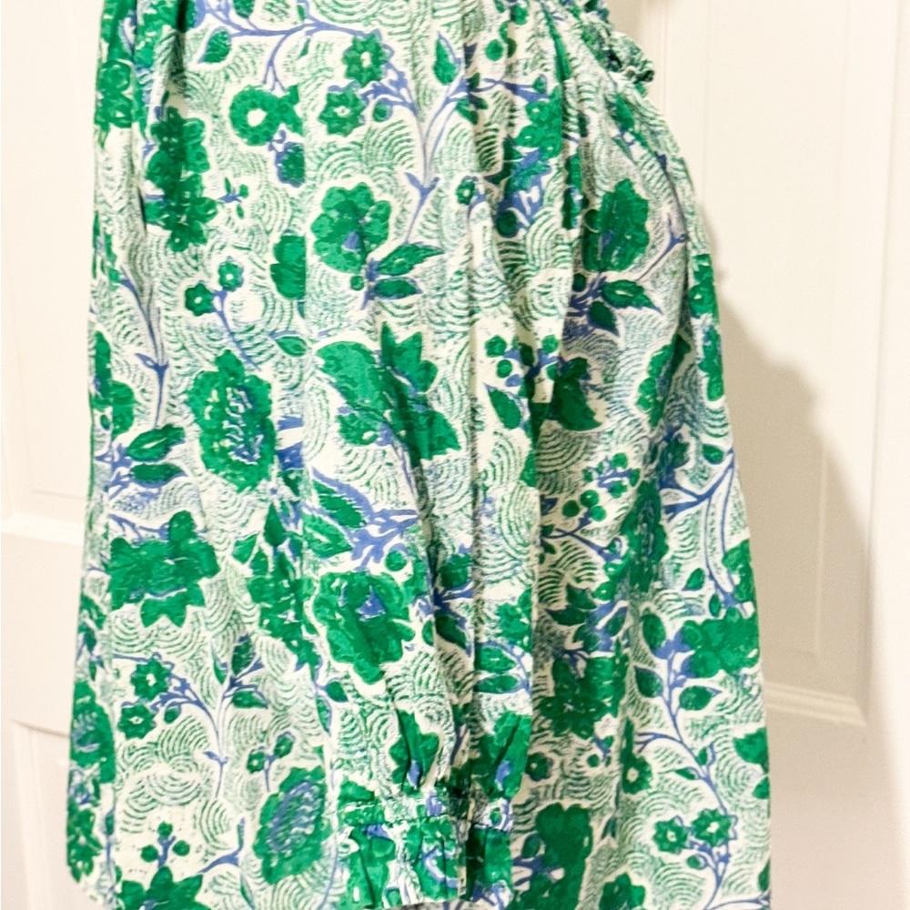 Ro’s Garden Green Blue 100% Cotton Blouse Sz Large Anthropologie Boho Vibes - Picture 5 of 10
